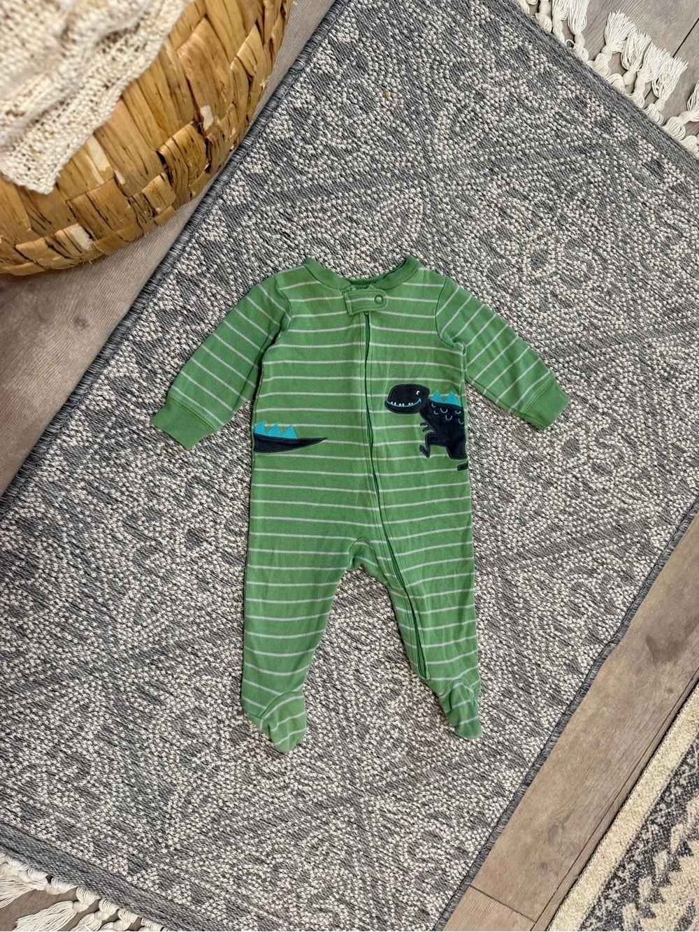 Carter's Baby Boy Footies Sleeper Green Striped Dino Footed One-Piece 6 Months